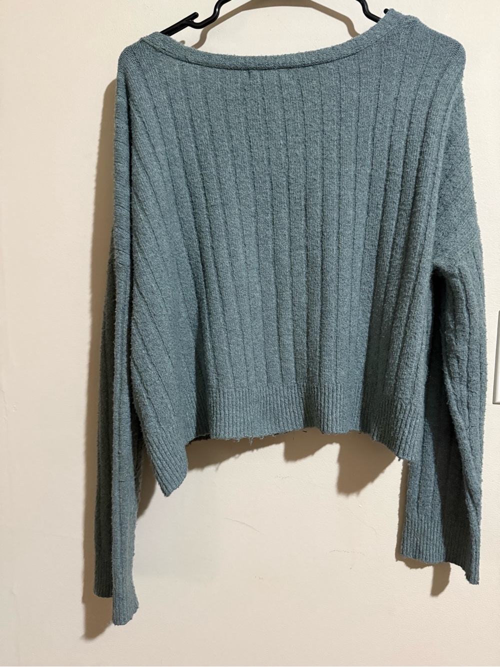 Button-Front Sage Green Ribbed V-Neck Cardigan - Picture 2 of 3